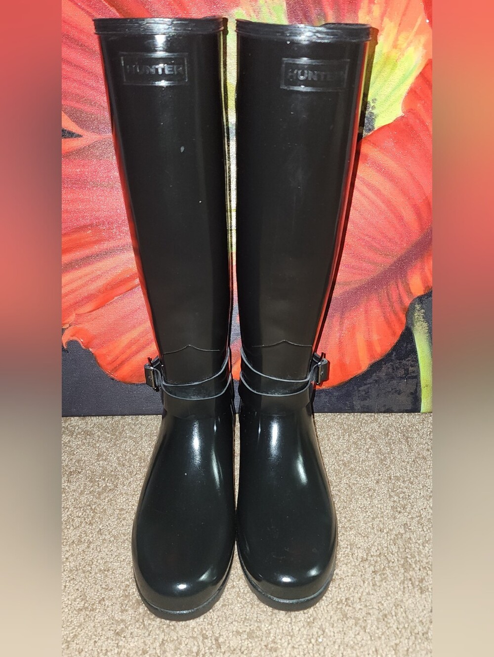 Hunter Original Tall Gloss Rain Boots Black US 6